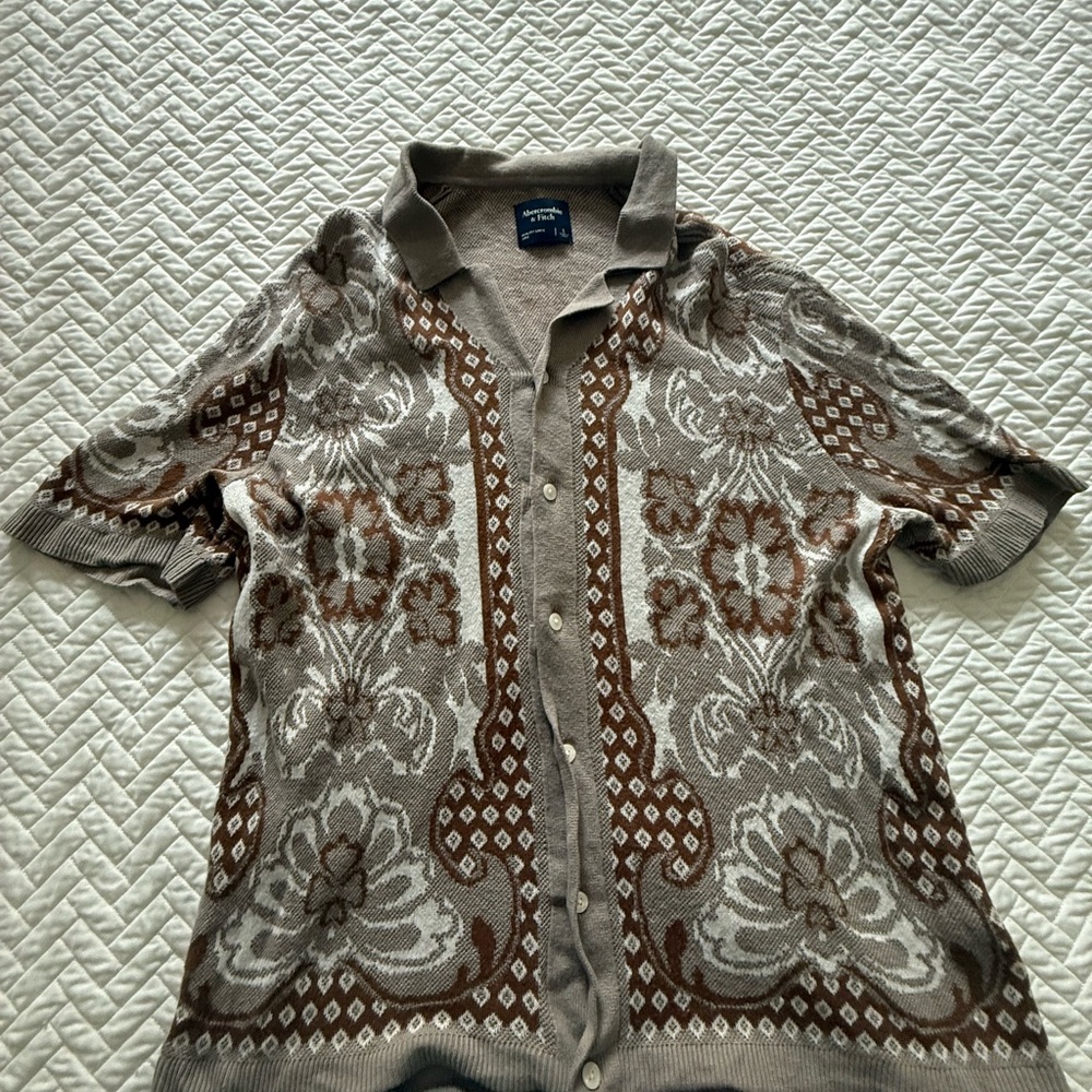 Abercrombie & Fitch Brown and Cream Patterned Polo
